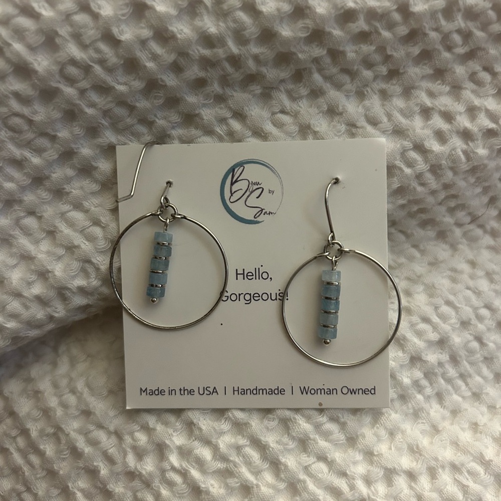 Handmade Silver and Blue Hoop Earrings